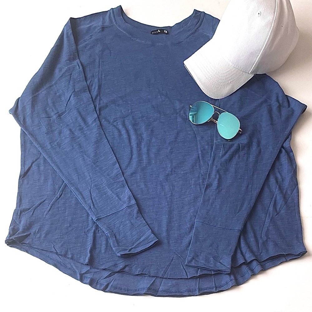 Women's Long Sleeved Thumb Hole Active Yoga Top Free people style Blue L